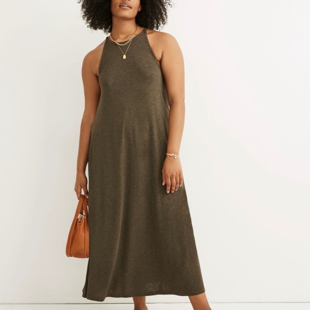 Madewell Heathered Dried Olive Green Knit Cami Midi Dress Size Small